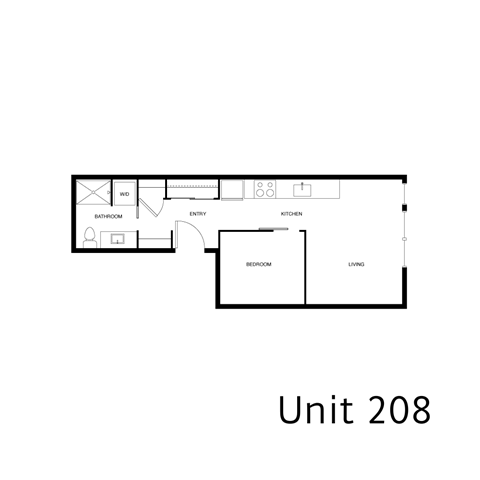 Floor plan for 1 bed, 1 bath, 495 sqft
